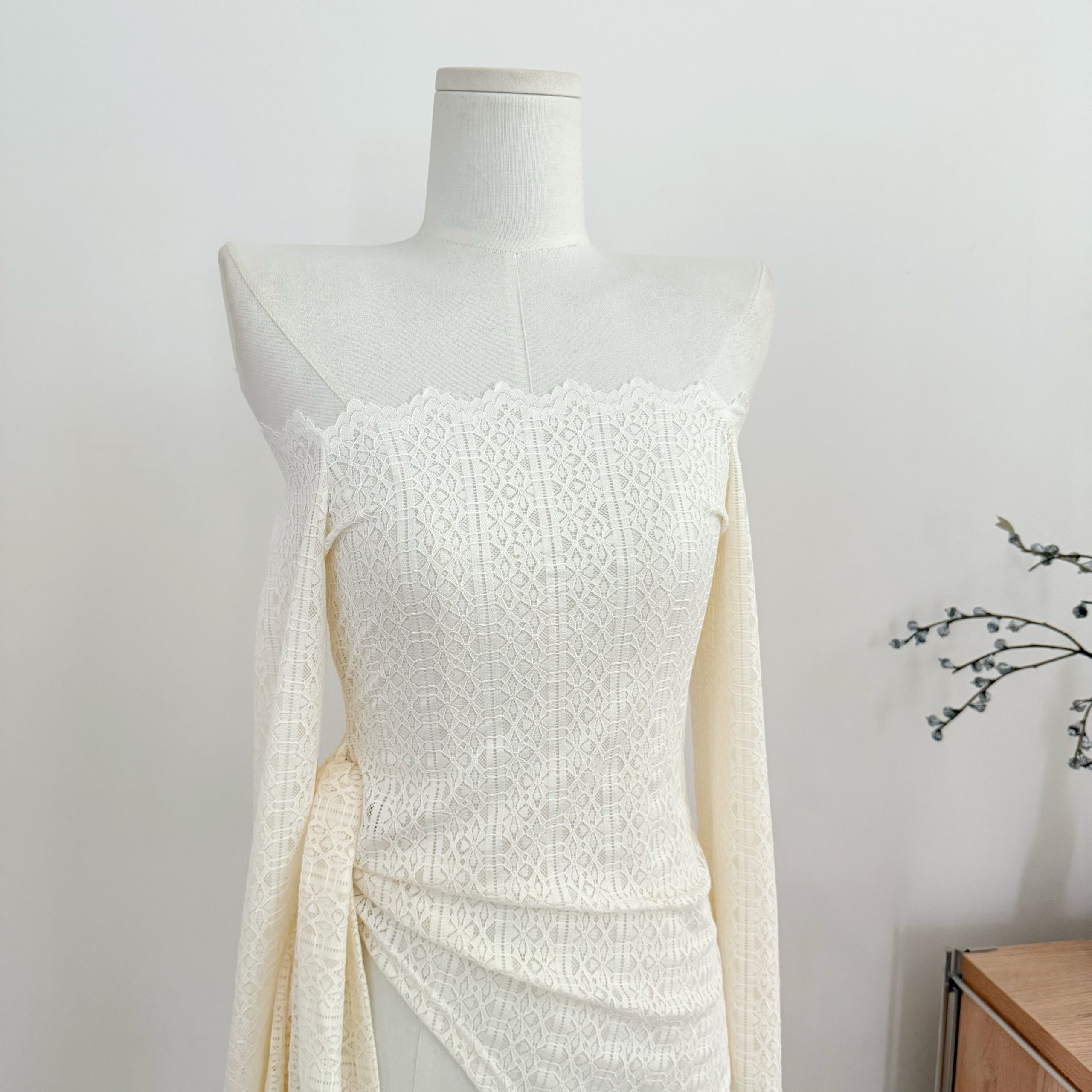 Apricot One-Shoulder Bow Embroidered Cinched Top - Image 3