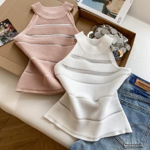 French Cutout Halter Cold Shoulder Cami Top Women Summer Sexy Slim Fit