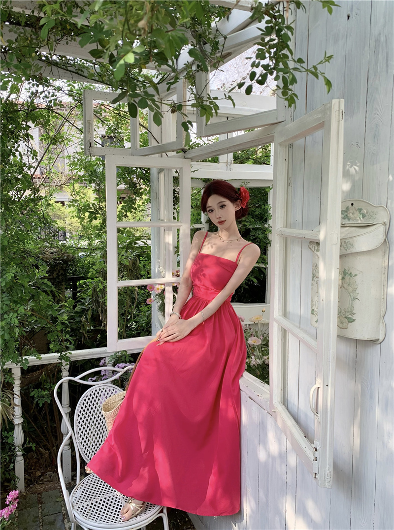 French Style Backless Pleated Midi Dress - Image 2