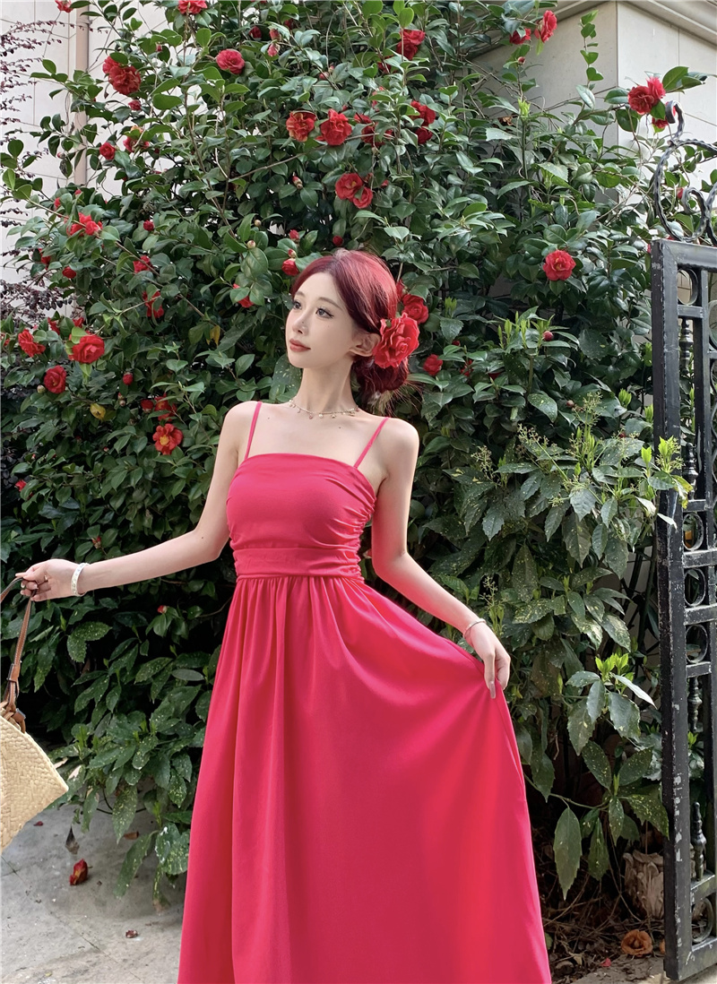 French Style Backless Pleated Midi Dress - Image 3