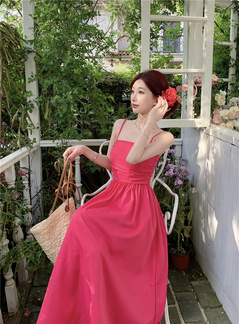 French Style Backless Pleated Midi Dress - Image 4