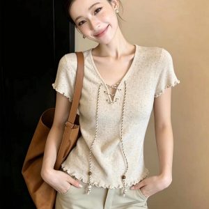 In Stock Summer Unique Beautiful Top New Elegant Women's Design Sense Stand Out Gorgeous Short Sleeve