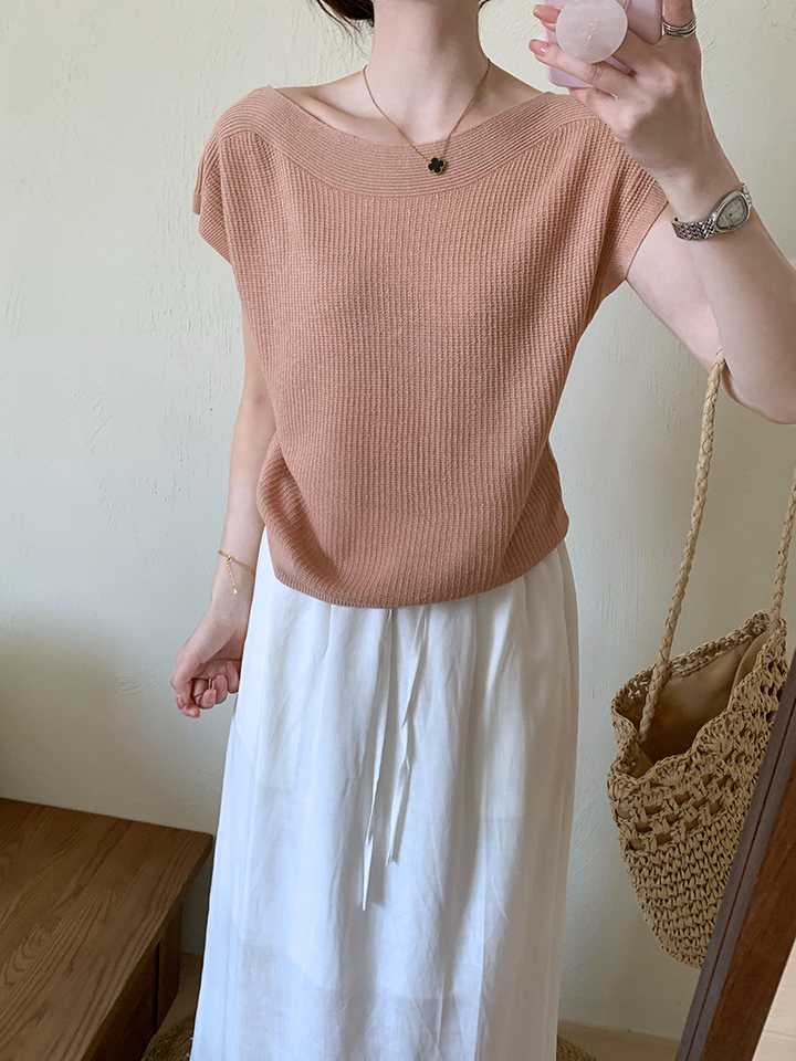 Korean Style Soft Lazy Pink Viscose Knit Short Sleeve Top for Women Summer - Image 2