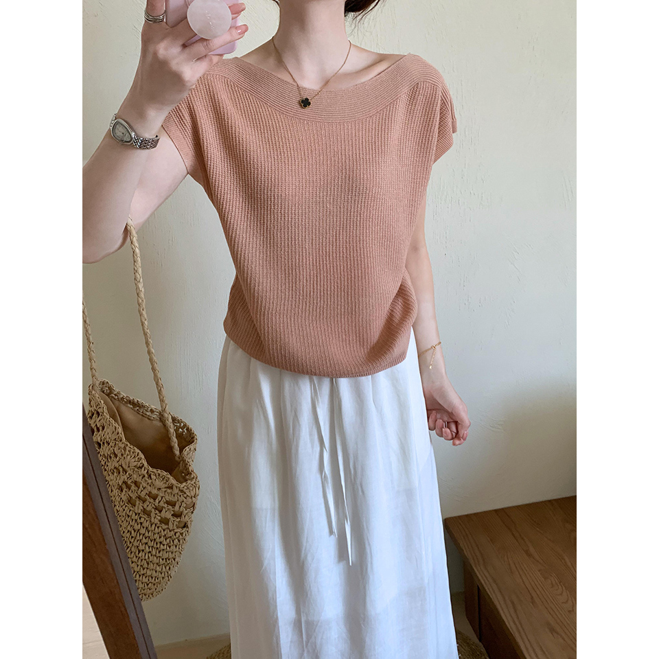 Korean Style Soft Lazy Pink Viscose Knit Short Sleeve Top for Women Summer - Image 5