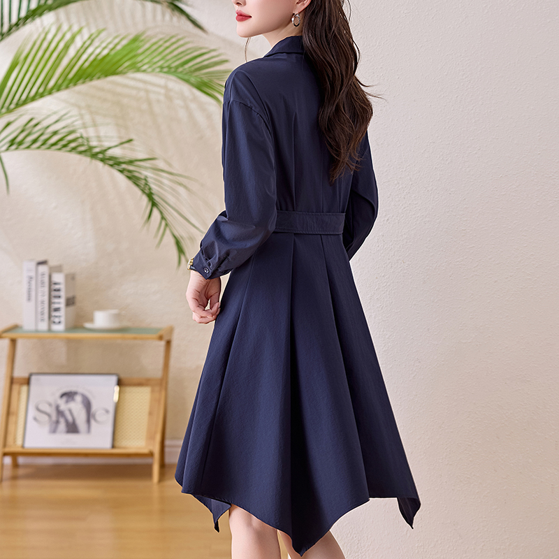 Navy Shirt Collar Irregular Hem Plus Size Dress Long Sleeve Fall 2026 - Image 4