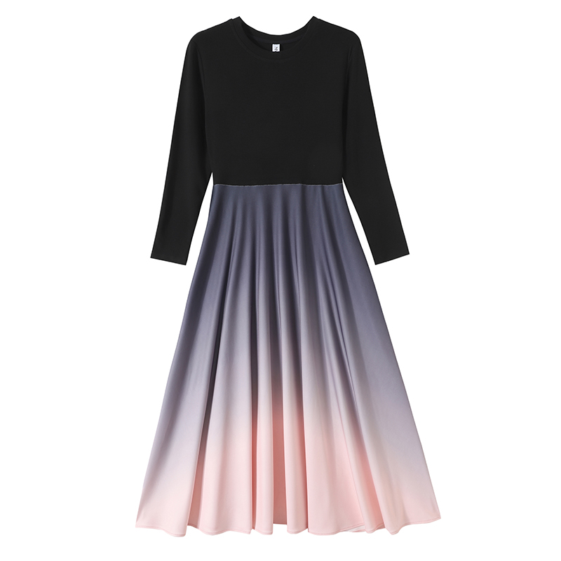 Plus Size Black Gradient A-Line Long Sleeve Dress - Image 5