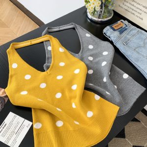 Polka Dot U-Neck Halter Cami Top for Women Slim Fit Cropped Summer 2026
