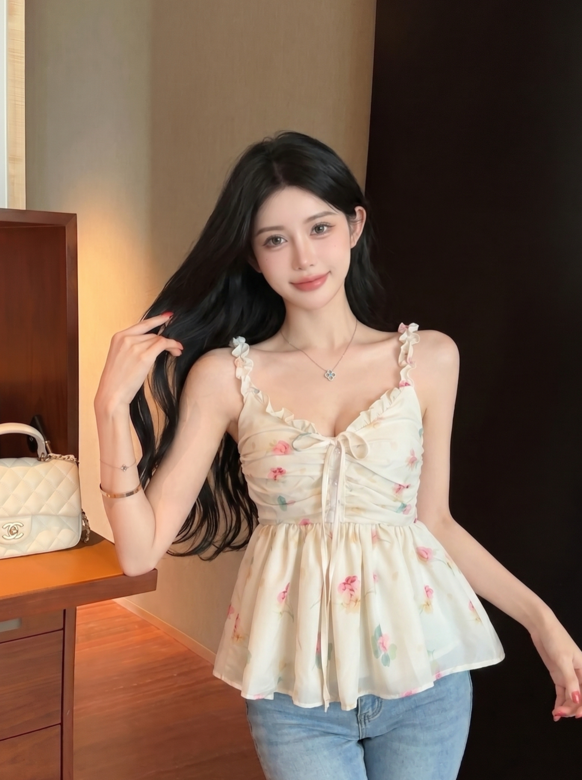 Sweet Yellow Floral Camisole Tank Top for Women Summer New Versatile Youthful Casual Top - Image 2