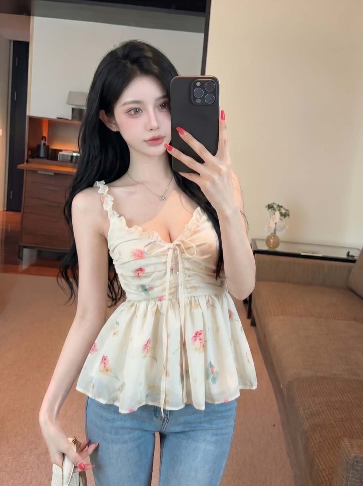 Sweet Yellow Floral Camisole Tank Top for Women Summer New Versatile Youthful Casual Top - Image 3