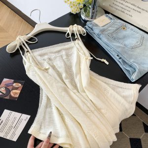 Women's Hollow Out Knit Camisole Tank Top Loose Slimming Irregular Design