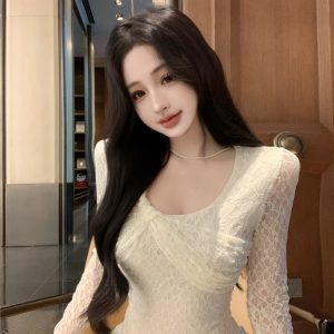 Women's Lace Puff Sleeve Fitted Waist Top