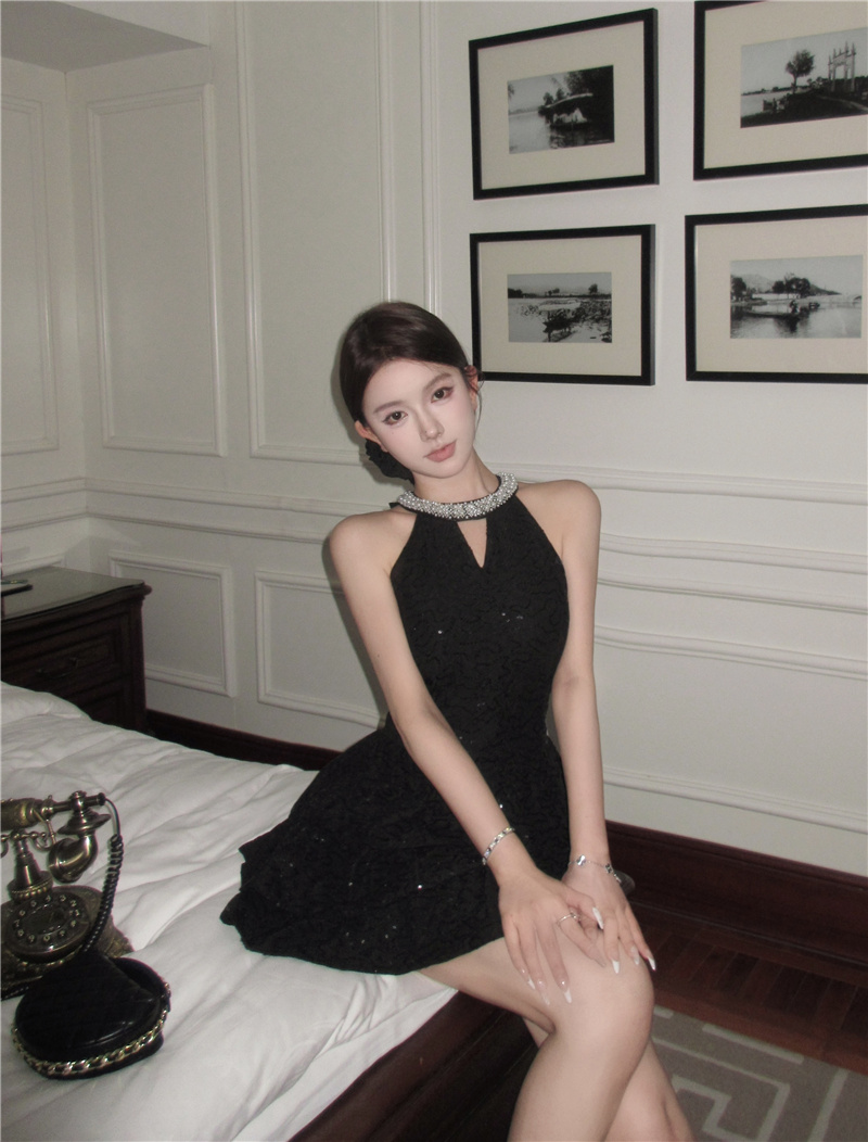 Women's Sequin Halter Dress with Rhinestone Cake Skirt Party Birthday Cocktail Mini Dress - Image 2