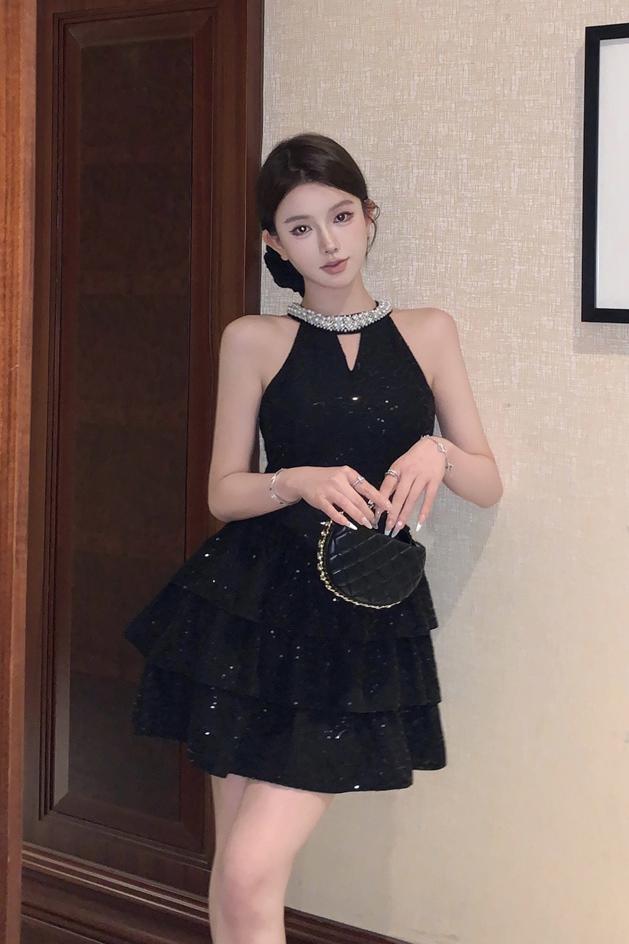 Women's Sequin Halter Dress with Rhinestone Cake Skirt Party Birthday Cocktail Mini Dress - Image 5