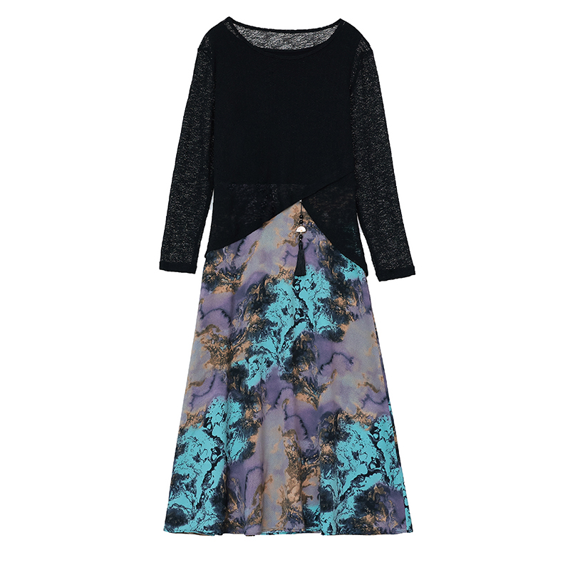 Women's Two-Piece Dress Set New Chinese Style Ink Dress Fall Loose Slimming Plus Size - Image 5