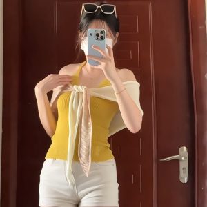 Wool Blend Halter Cami with Linen-Look Shawl Two-Piece Summer Knit Set